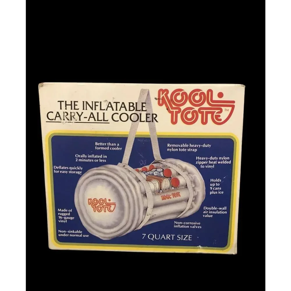 VINTAGE RARE!! KOOL TOTE Inflatable Carry-All Cooler 14 quarts, strap‎ zipper